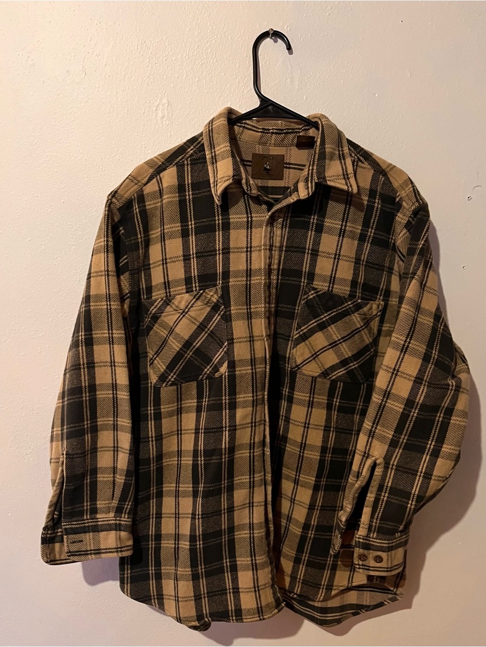 St. John's Bay Tan and Black Plaid Shirt Jacket